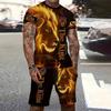2025 Summer New Men's Summer Crew Neck Short Sleeve Shorts 3D Tiger Print Casual T-shirt Cool Custom Streetwear Set Men Sports