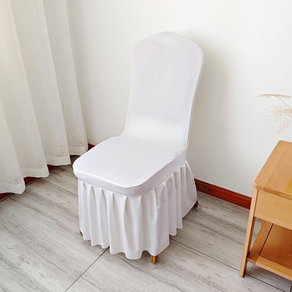 Universal Elastic White Skirt Chair Cover for Weddings & Banquets