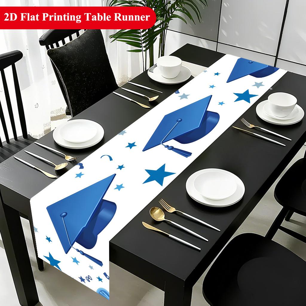 1PCS 2D Table Flag Graduation Hat Presenting A Festive Atmosphere Festive Party Tablecloth Desktop Decoration Table Flag 30x230CM