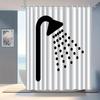 Black And White Shower Curtain With Showerhead Pattern Waterproof Bath Decor Simple Geometric Bathroom Curtains