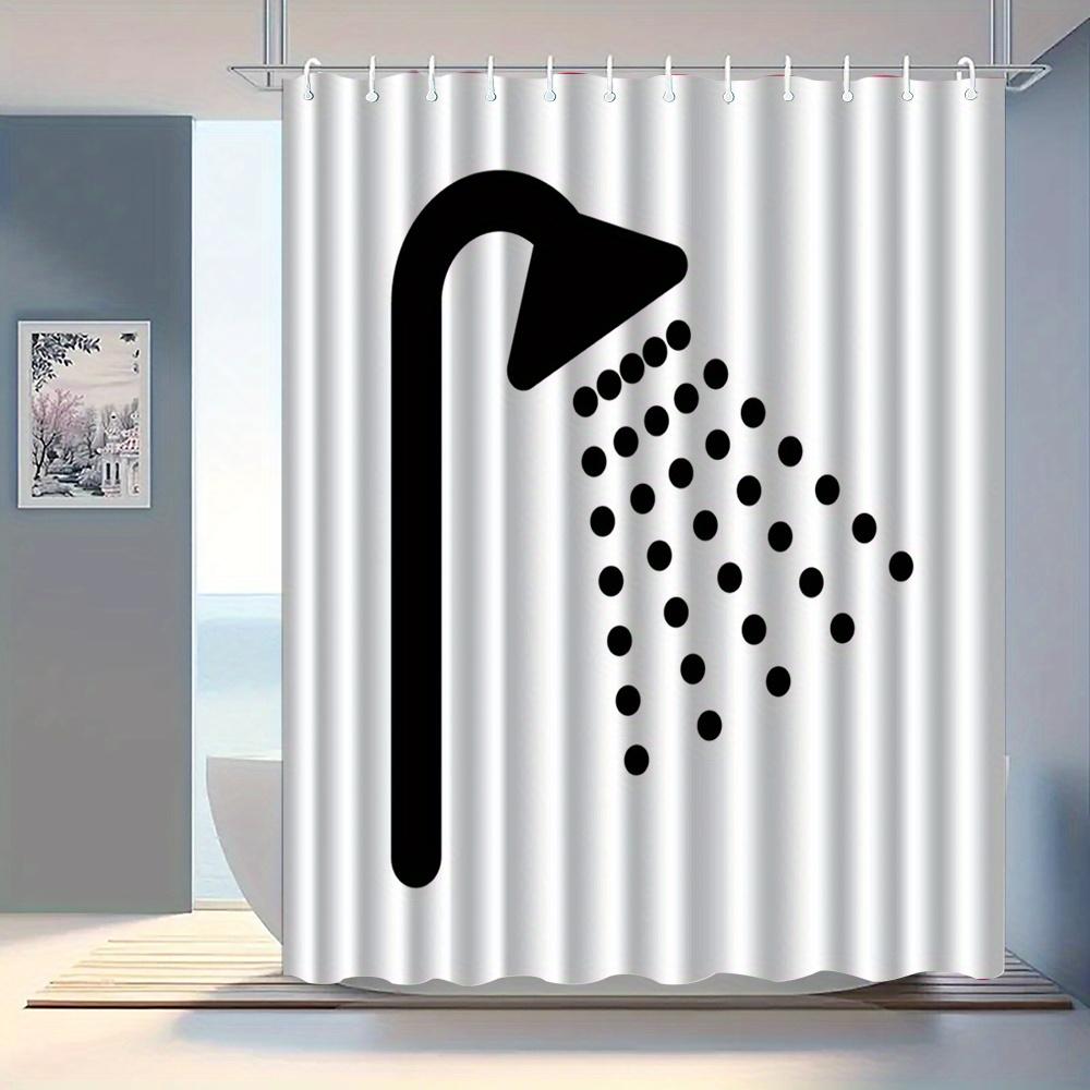 

Black and White Shower Curtain with Showerhead Pattern Waterproof Bath Decor Simple Geometric Bathroom Curtains 90x180CM