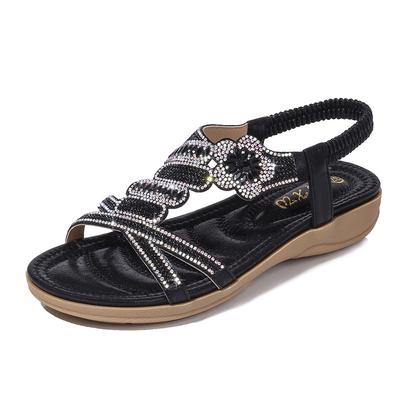 2024 Hot Flat Bottom Large Size Fashion Sandals Women Silver Gold Party Diamonds Summer Shoes Girls Low Heels Sandalias Mujer