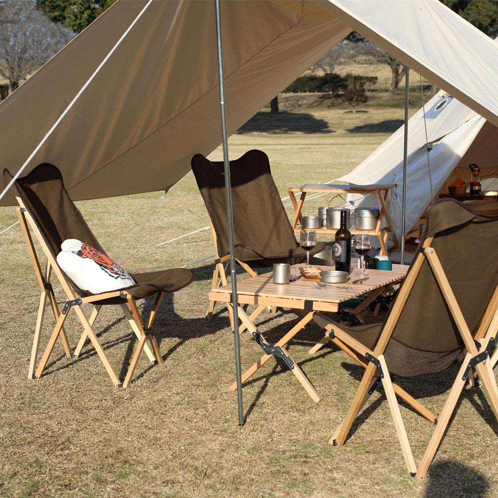 Woodie pack chair Outdoor chair Camping chair Folding folding chair Outdoor Wooden Woody chair Canvas Washable Portable Storage bag included Natural