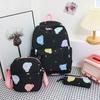 3pcs Women Travel Schoolbag with Lunch Box Pencil Case Large Capacity College Knapsack Student Bookbag Cartoon Pattern Backpacks