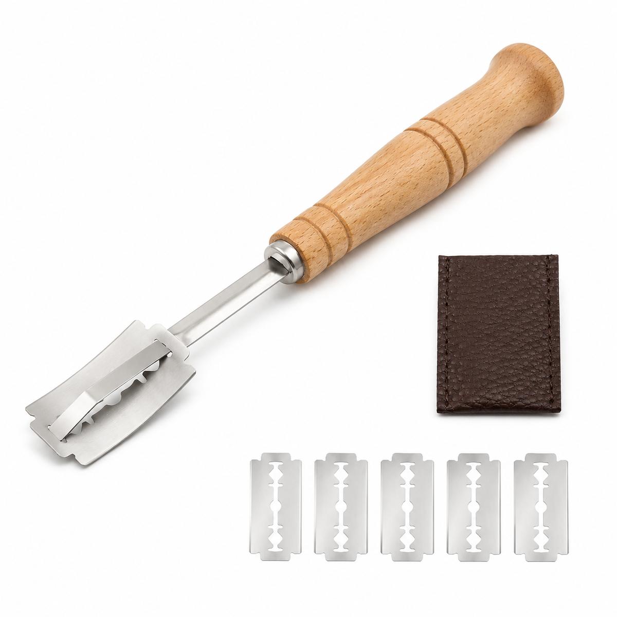 Bread Lame Dough Scoring Tool with Wooden Handle, Stainless Steel Blade Holder and Replacement Blades разноцветный