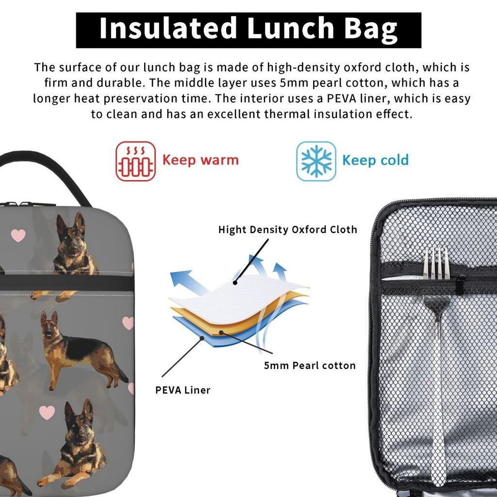 German Shepard Pattern Insulated Lunch Bag for Women Office Cooler Thermal Food Box Tote Portable Lunch Boxes Container
