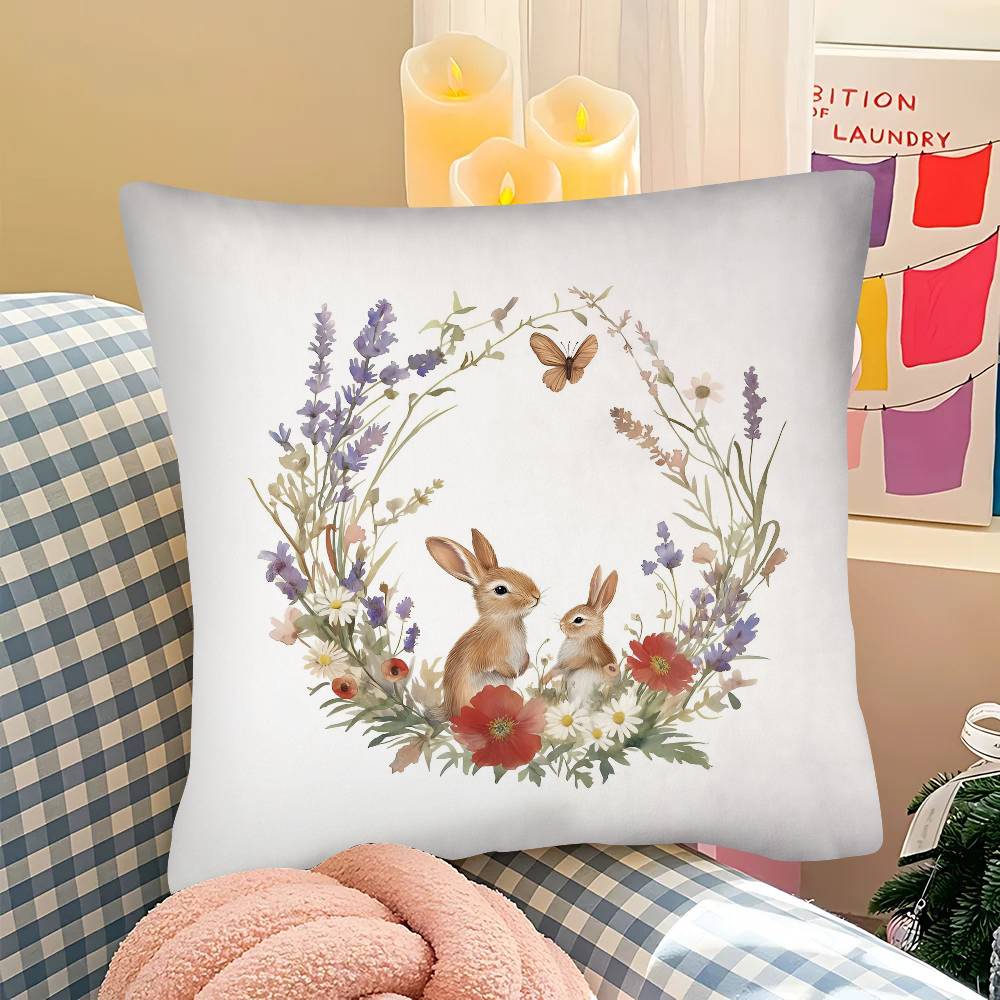 

Пасхальный венок из яиц Наволочка-подушка с кроликом Модная квадратная наволочка Декор для спальни, дивана, комнаты Чехол для подушки для отдыха 16x16Inch