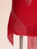 Girls Sparkly Rhinestone Fringed Leotard Sleeveless Figure Skating Bodysuit Rhythmic Gymnastics Dance Performance Costume with Tassel Details