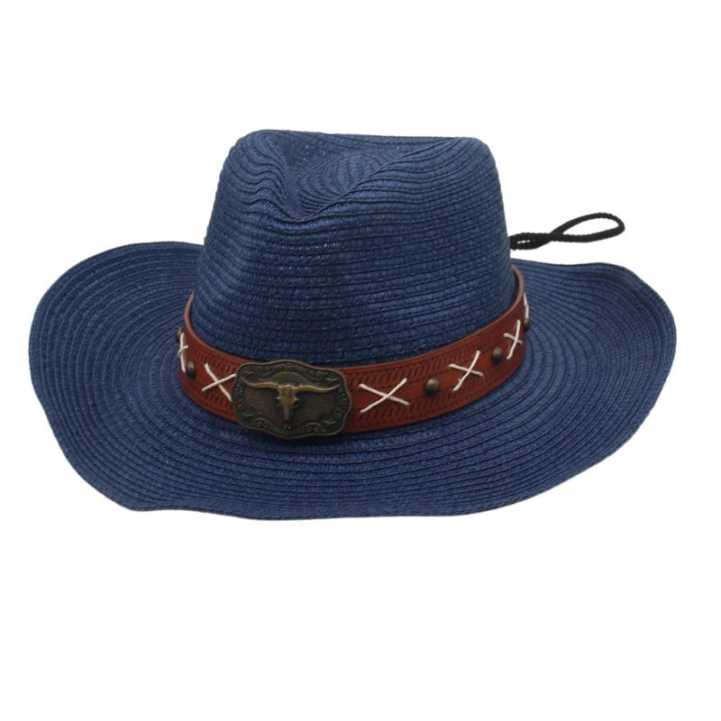 Cowboy Hat Jazz Hat Straw Hat Special Hat Strap Bull Head Accessories Belt Prairie Ethnic Style Sunscreen Straw Hat