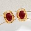 Vintage Palace Style Oval Pearl Stud Earrings - Hollow-out Mesh Texture Red Pearl Dainty Earrings for Women Elegant Jewelry