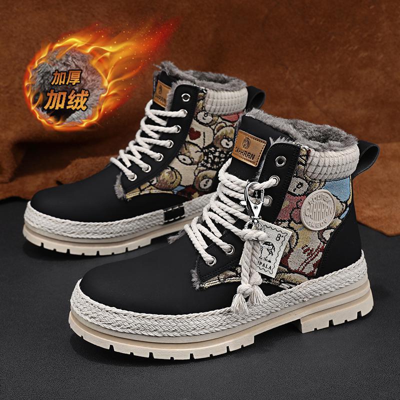 

High-top Martin boots men s autumn and winter new velvet tooling men s boots thick-soled casual leather boots men s 39