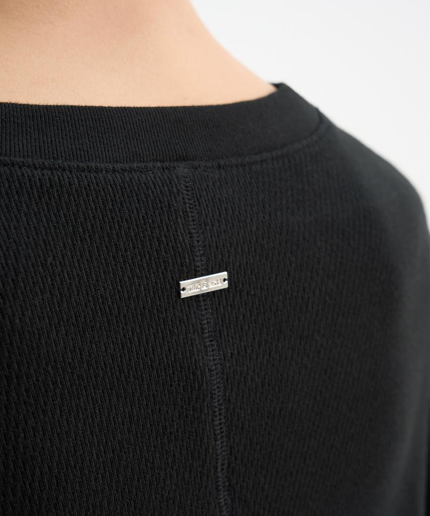 TRIP LE SENS Cover Stitch Crop Waffle Sweatshirt_Black