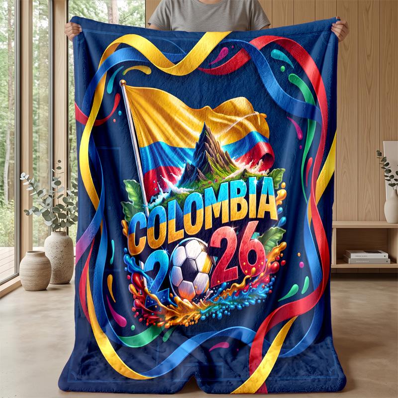 Colombia Football Printed Flannel Blanket Skin Friendly Warm Decorative Throw for Indoor Couch Bed Daily Use