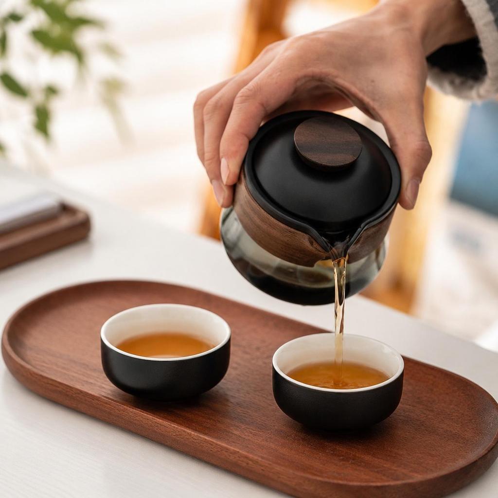 Portable Travel Tea Set for Lovers, Borosilicate Glass Teapot with 2 Cups,