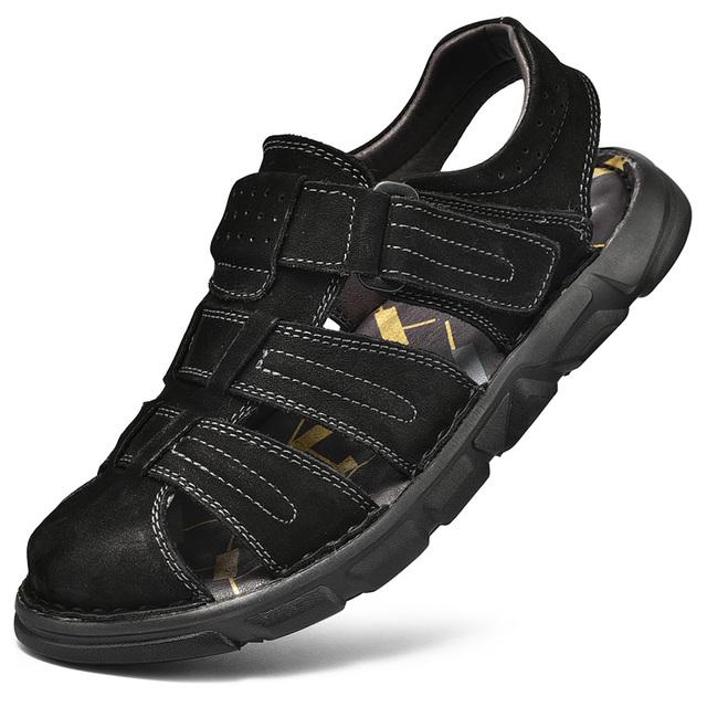

Классические мужские сандалии, летние мужские сандалии из натуральной кожи, уличные повседневные роскошные сандалии, мужские туфли-гладиаторы в стиле ретро, ​​большие размеры 38-48 44 чёрный