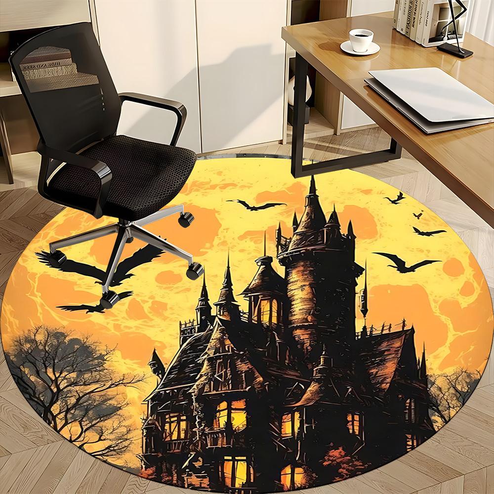 1PCHaunted Castle Office Round Area Rug,  Mat Suitable For Office, Under Office Chairs Bedroom Living Room Home Decor, Room Deco