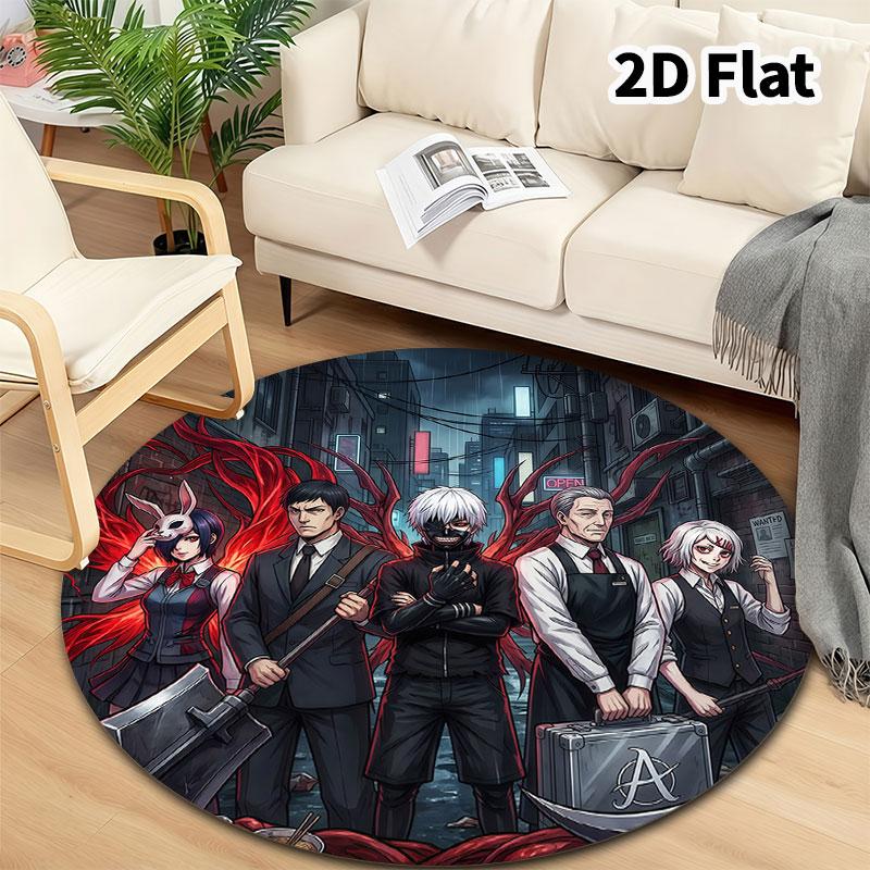 Tokyo Ghoul Runder Teppich Teppich für Wohnzimmer Schlafzimmer Sofa Spielzimmer Dekor Rutschfeste Bodenmatte