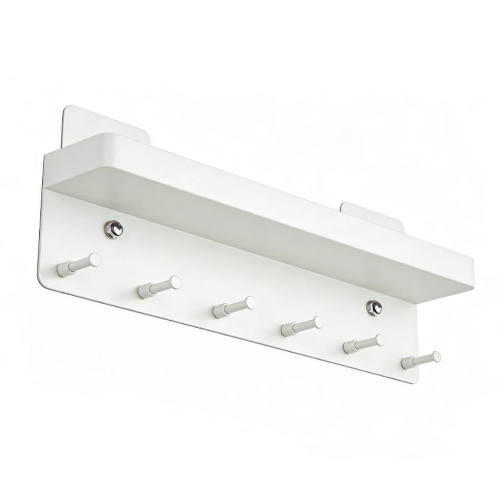 Wall Key Holder Mail Organizer Wall Mount Hanging Key Rack with 6 Hooks for Sunglasses Wallets White