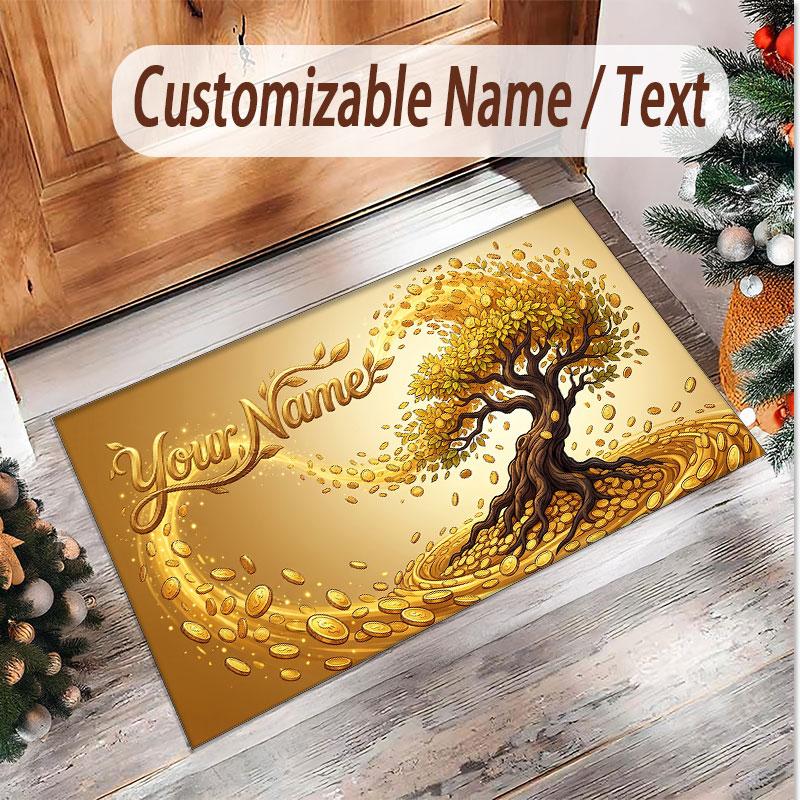 Tree of Life Theme Soft Crystal Velvet Rug Custom Name & Text Print Non Slip Floor Rug for Bedroom Living Room