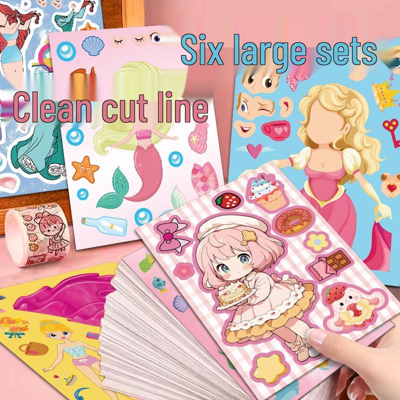 

Большие Мультяшные Наклейки Принцесс - Милая Сменяющая Лицо Русалочка для Детей DIY 3 Princess Collection C