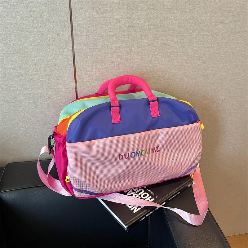 Dopamine Color Block Large Capacity Travel Bag - Short Trip Carry-On & Sports Fitness Bag