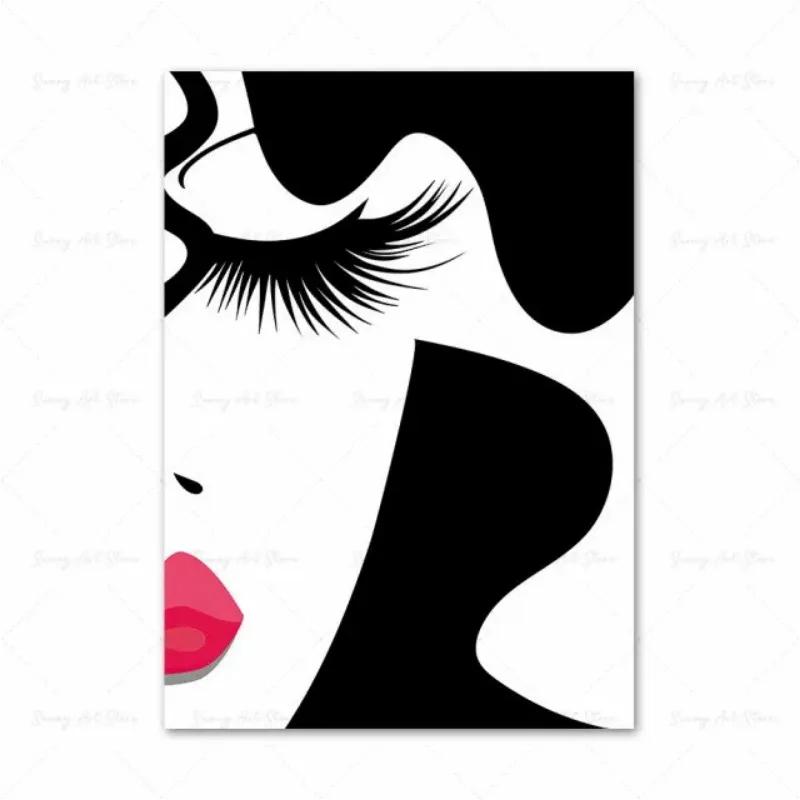 Fashion MakeUp Lipstick Mascara Nail Polish Canvas Painting Beauty Salon Poster Eyelash Red Lips Girl Wall Art Home Decor