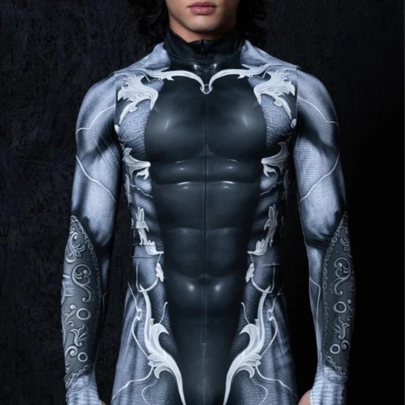 Dámské Pánské Tmavě Šedý Robot Stroj 3D Digitální Potisk Halloweenské Cosplay Kostýmy Dospělí Unisex Karnevalová Párty Oblečení Kombinéza