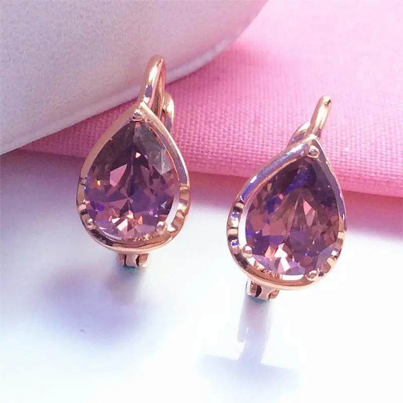 Exquisite Color Gold Mori Water Drop Egg Surface Smoke Stone Retro Women S Russian Personality Earrings Rose Gold Plated Earrings