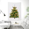 White Realistic Christmas Tree Wall Tapestry Gold Red Ornament Ball Tinsel Gift Box Bow Minimalist Holiday Aesthetic Home