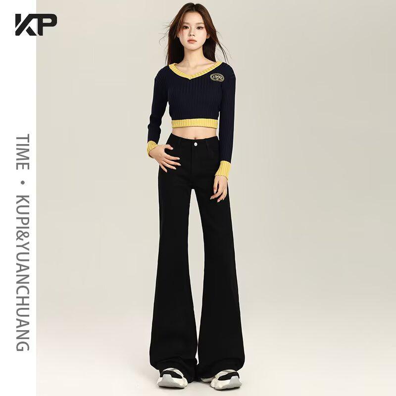 Women s White Micro Flare High-Waist Stretch Jeans - 2025 Spring/Autumn/Winter Collection Slimming Bell Bottoms M