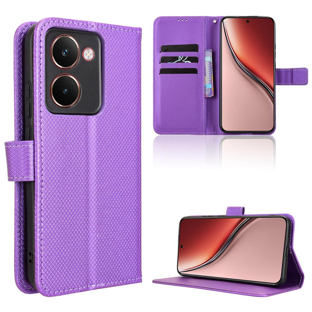 

For Realme P3 Ultra 5G Leather Wallet Case with Strap Diamond Texture Phone Cover Purple