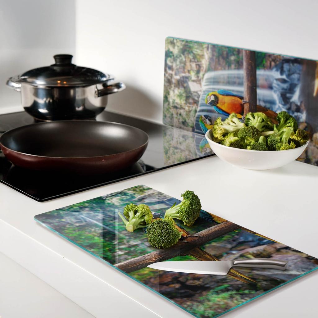 Decorative Glass Cutting and Serving Boards Parrots On a Branch 2X30X52 Cm
