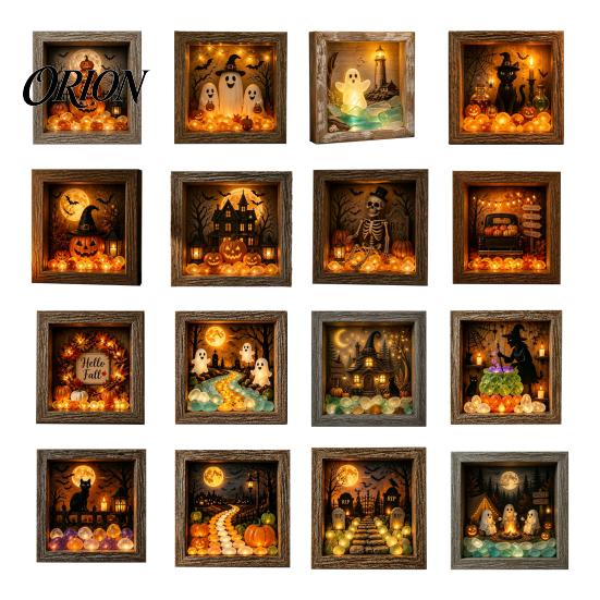 Festive Party Supplies Halloween Lighted Frame Ornaments, Light Up Shadow Box, Warm Cute Decor Atmosphere LED Lights for Home Living Room Bedroom