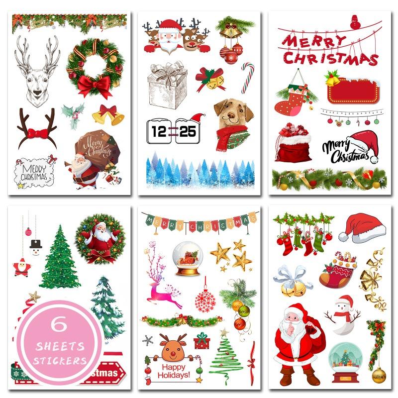 6 Sheets 2026 Christmas Stickers Santa Bells Gift Decorative Stickers Scrapbooking Journal Sticker