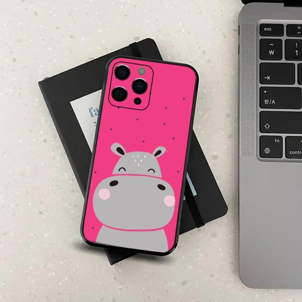 Cartoon Animal Hippopotamus Phone Case For Apple iPhone 15,14,13,12,11,Pro,X,XS,Max,XR,Plus,Mini Soft Black Cover
