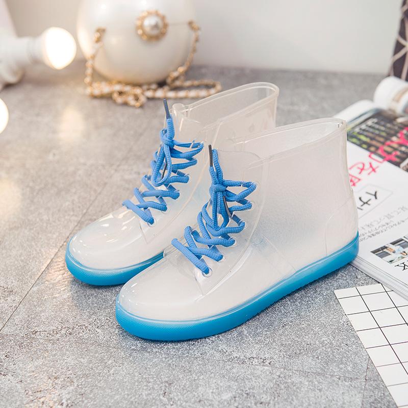 

Модные ботильоны конфетного цвета, модные резиновые сапоги, женские резиновые сапоги на плоской подошве, прозрачные резиновые сапоги, водонепроницаемая обувь, резиновые сапоги Zapatos De Mujer 39 небесно-голубой