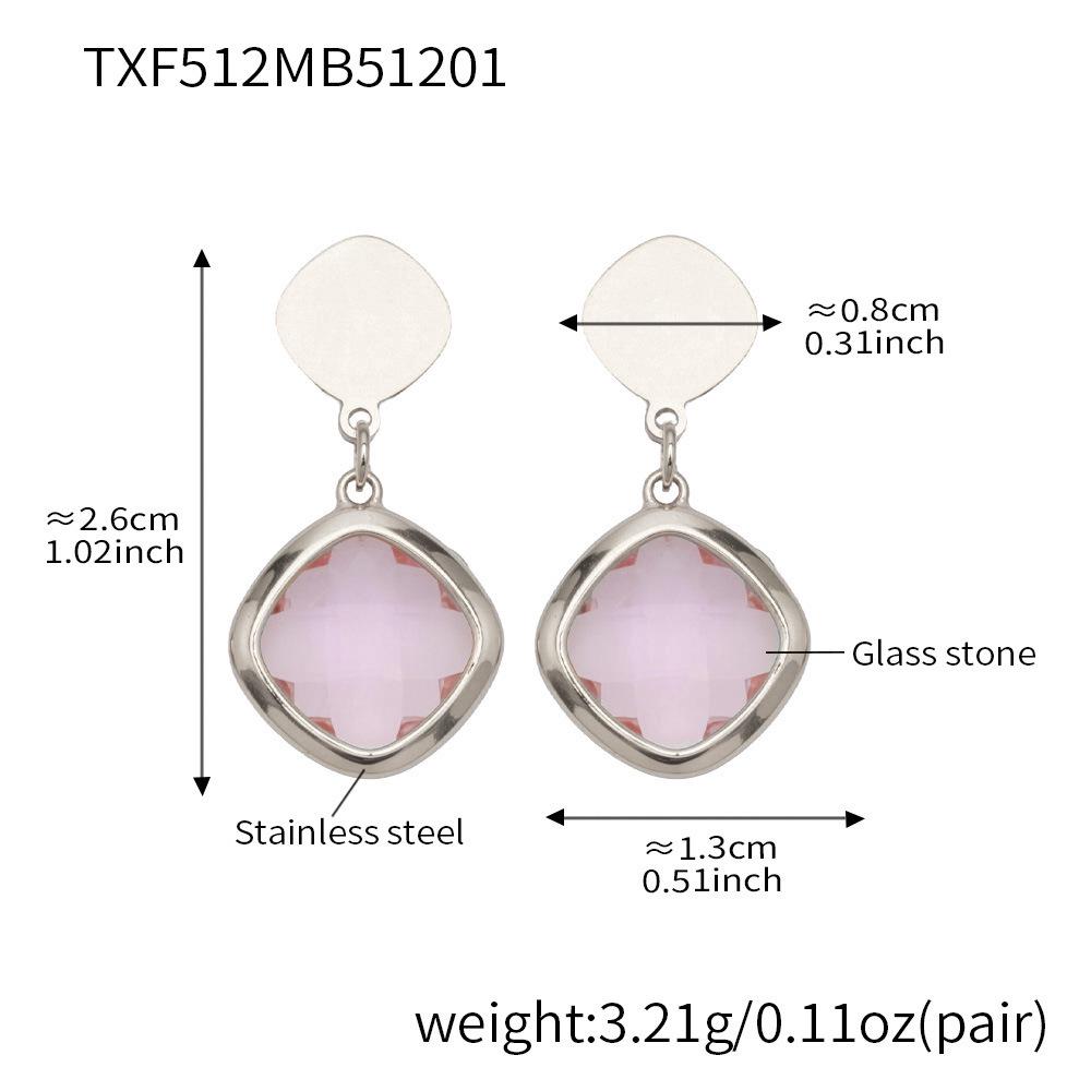 Stylish European & American Stainless Steel Jewelry Set with Square Faceted Glass Stones: Includes Bracelet, Necklace, and Earrings