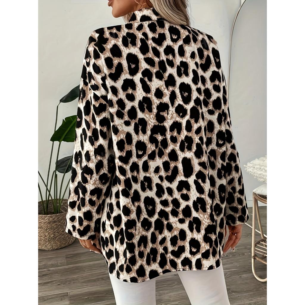 Fall Winter Leopard Print Long Sleeve Shirt Elegant Casual Vacation Blouse Top for Women European American Crossbody