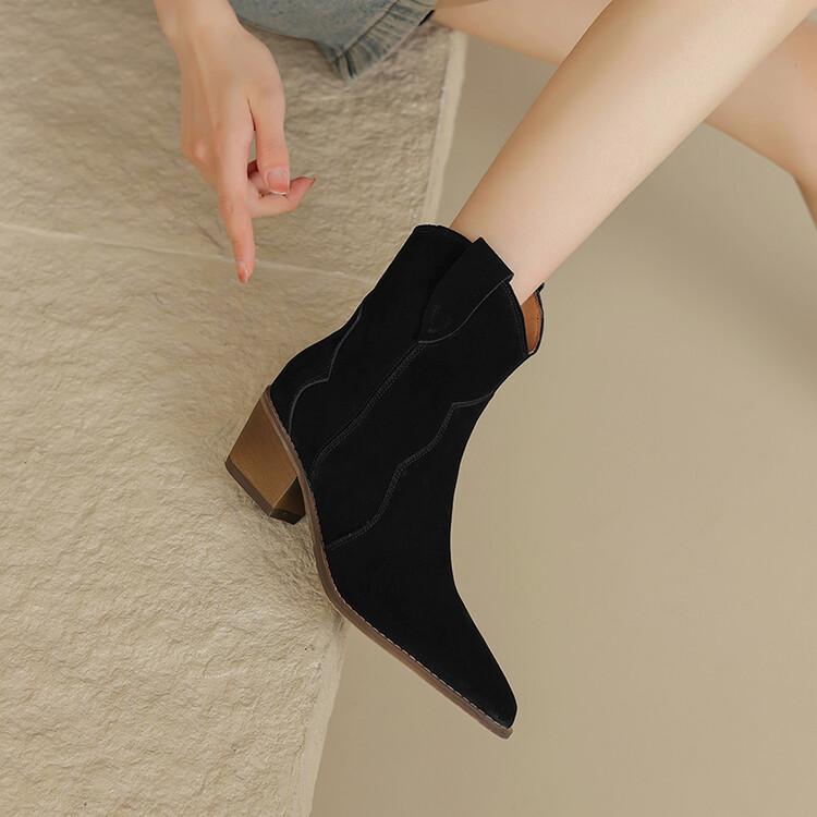 Fashion 2025 Autumn Cow Suede Women Boots Pointed Toe Chunky Heel Boots for Women Fashion Short Boots Winter Boots Women Western Boots