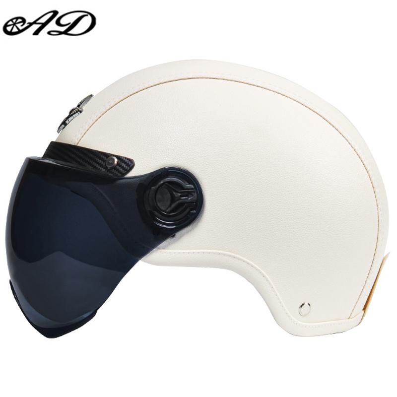 AD Retro Motorcycle Helmets with Harley Visor Leather Helmet for Man Electric Motorbike Vintage Protected Motor Safety Cap
