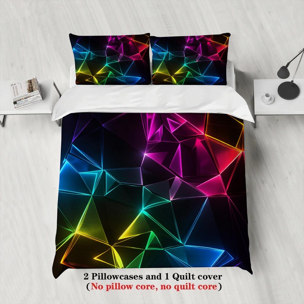 3pcs Geometric Pattern Bedding Sets 3D Printed Neon Colors Duvet Cover Sets With Pillowcases No Filling Cool Visual For Teen