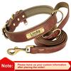Personalized Dog Collar Leash PU Leather Dogs Collars Pet Rope Engraved Pet ID Name Necklace for Small Large Dogs Soft Padded