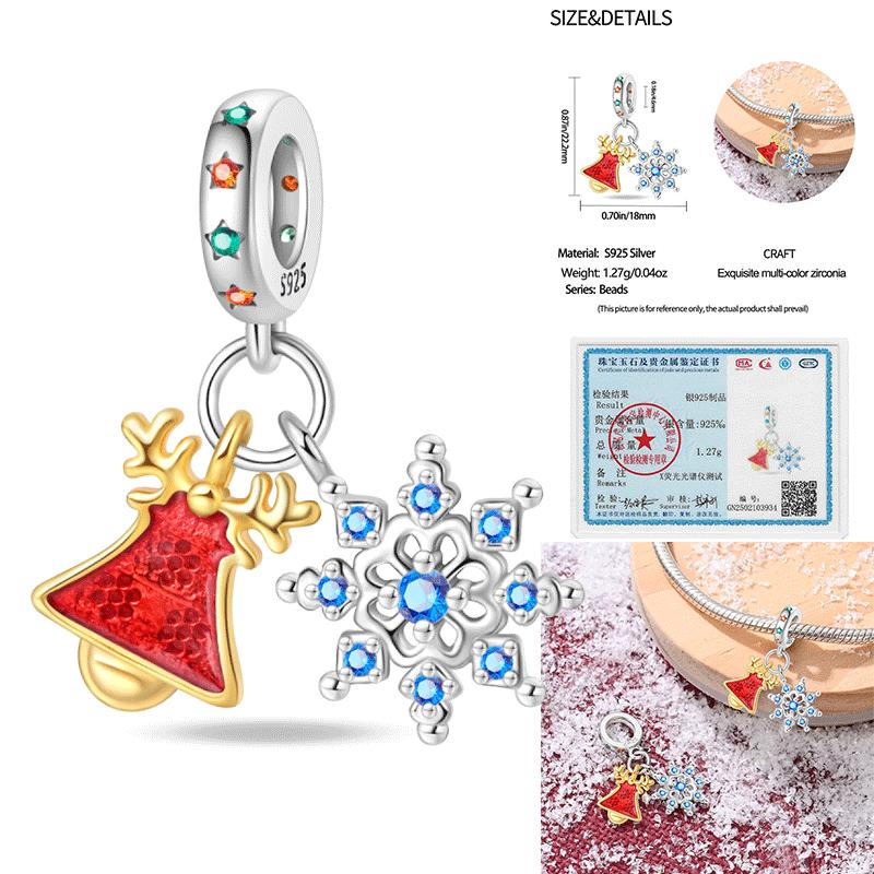 Copper Snowman Beads Wreath Christmas Bell Charm Fit 3Mm Women Bracelet Diy Accessories Christmas Gift Fine Jewelry