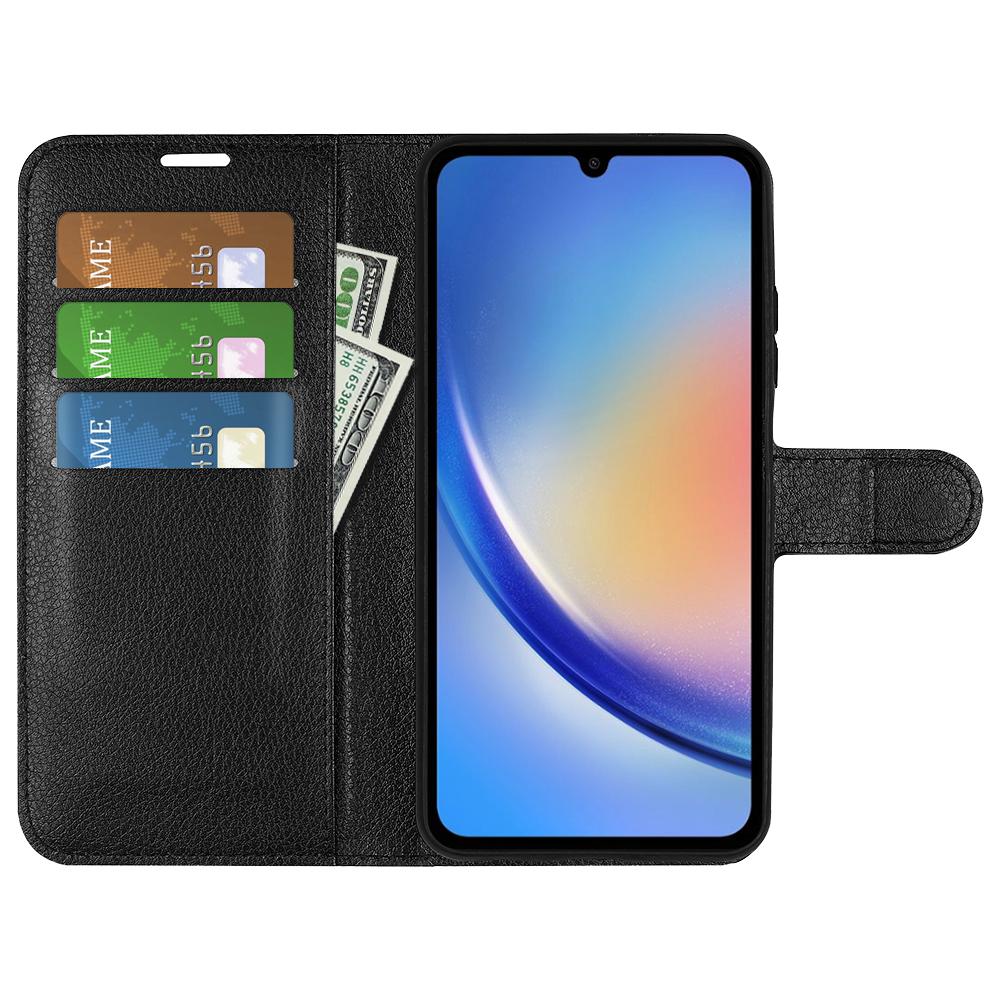 

For Samsung Galaxy A35 5G Litchi Texture Wallet Case PU Leather Phone Stand Cover Black