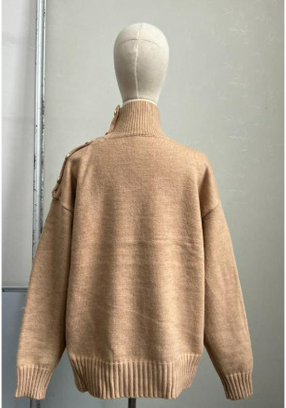 2025 Autumn/Winter Women's European & American Turtleneck Sweater with Wing Embroidery & Shoulder Buttons