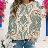 Women Plus Size Teal Floral Printed Round Neck Long Sleeve Pullover Sweatshirt