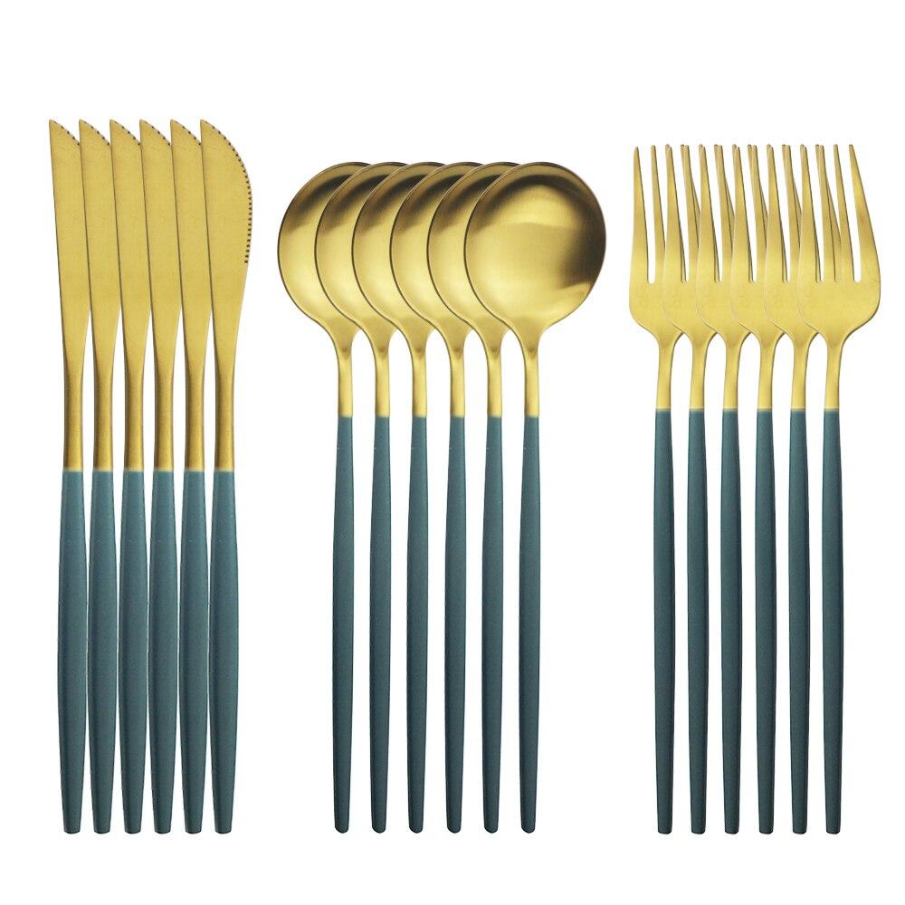 18pcs Colorful Cutlery Set Tableware Set Stainless Steel Dinner Knife Fork Spoon Matte Polishing Dinnerware Set
