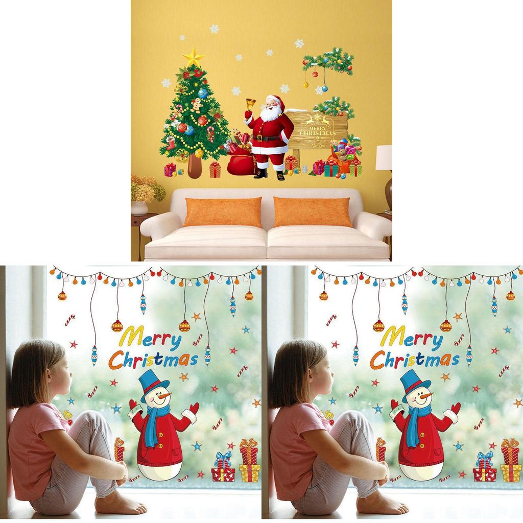Pegatina de Pared para Habitación Infantil Árbol de Navidad Vibrante Papá Noel Calcomanía para Ventana Arte de Vinilo