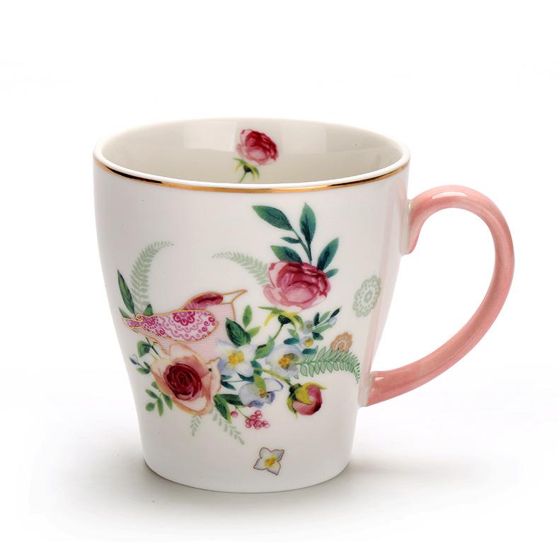 Farorui Shi Korean Afternoon Tea Set: Mug, Coffee Cup, Western Dinner Plate, Teapot, Sugar & Creamer, Small Bird Design.
