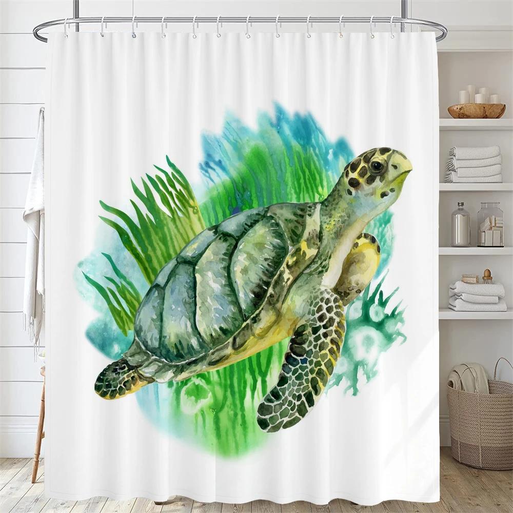 High Quality Cartoon Fish Dolphin Printing Fabric Shower Curtain Bathroom Waterproof Ocean life Bath Curtains Decor with Hooks